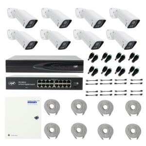 PNI House IP816 NVR paket s 8 PNI IP780 4K kamera, izvorom, prekidačem, kabelima, utikačima i razdjelnicima