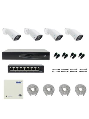 PNI House IP816 NVR paket s 4 PNI IP780 4K kamere, izvorom, prekidačem, kabelima, utikačima i razdjelnicima