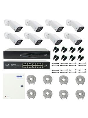 PNI House IP816 NVR paket s 8 PNI IP780 4K kamera, izvorom, prekidačem, kabelima, utikačima i razdjelnicima